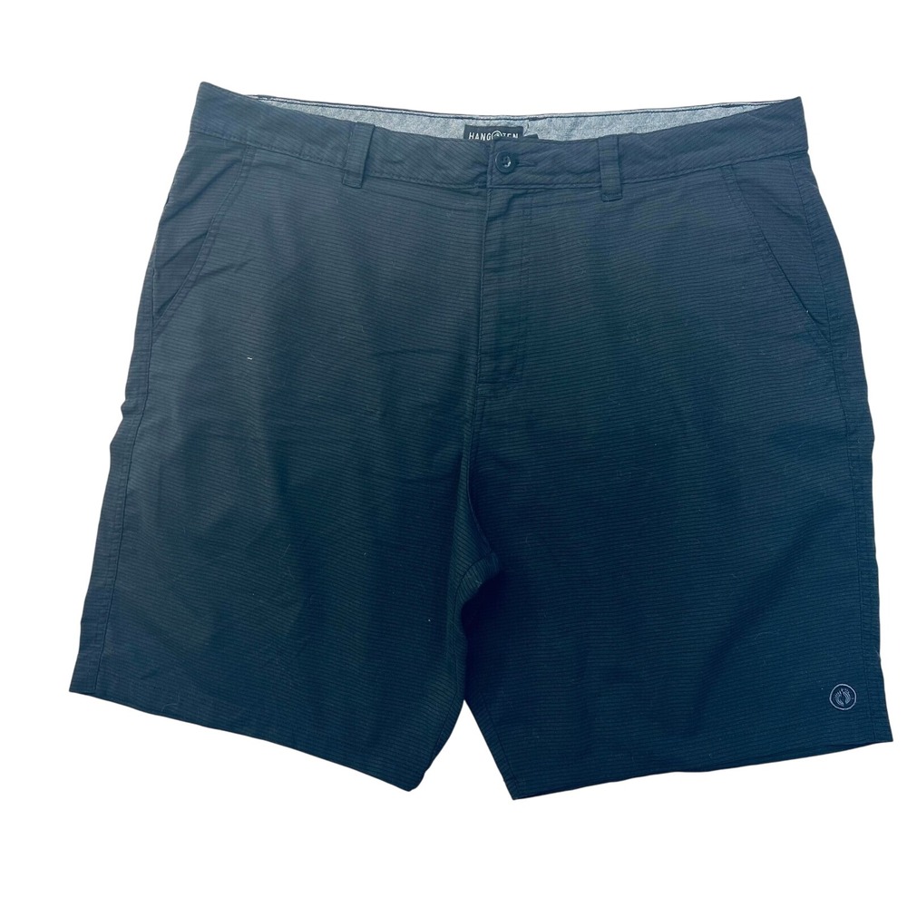 Hang Ten Bermuda Shorts Mens Solid Black High Rise Flat Front Size 40